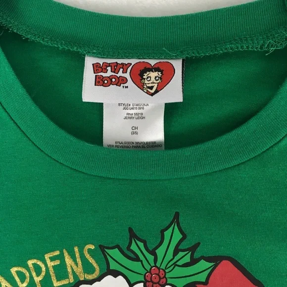 Betty Boop Juniors Size S Christmas Top Green - Picture 2 of 6